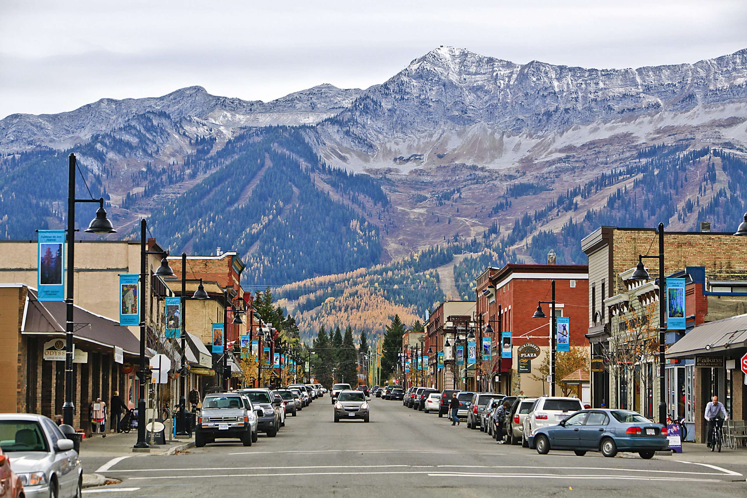 Fernie BC downtown main street surrounded by mountains